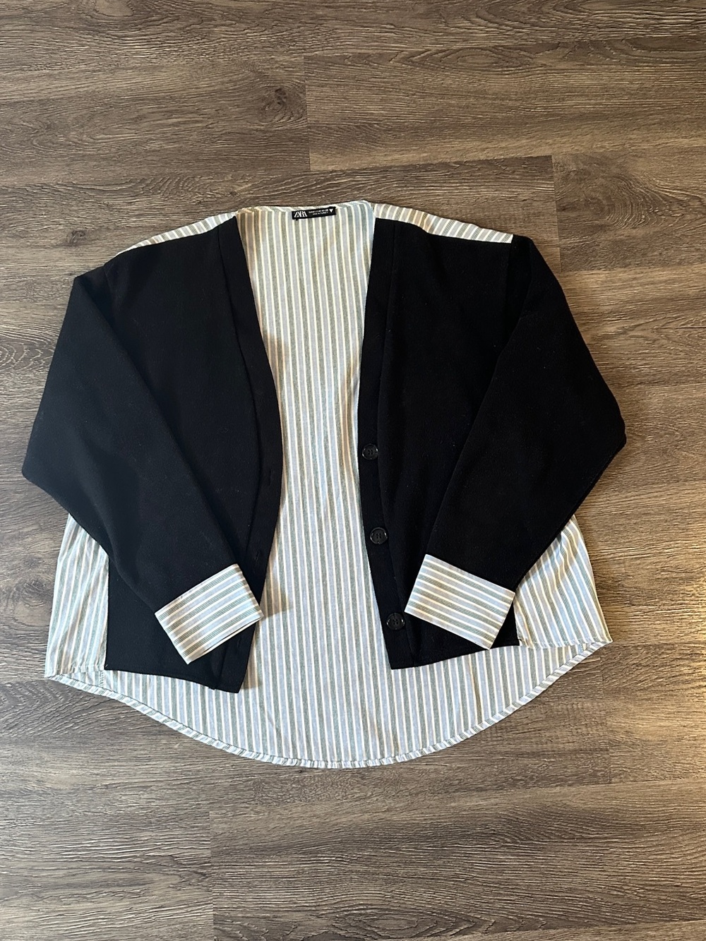 Zara Black Striped Shirt Tail Cardigan Layered Top M